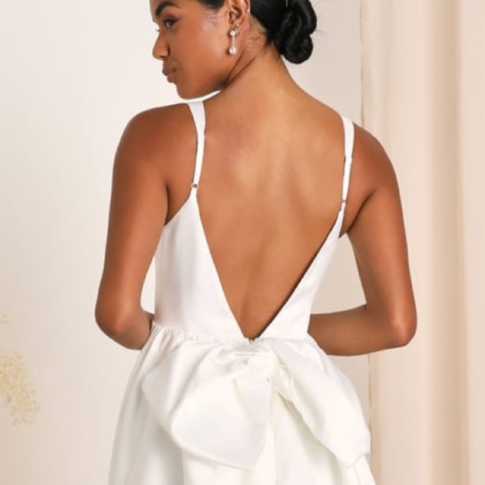 LULUS Blissfully Beloved Ivory Backless A-Line Bow Maxi Dress Size Large - Picture 5 of 6